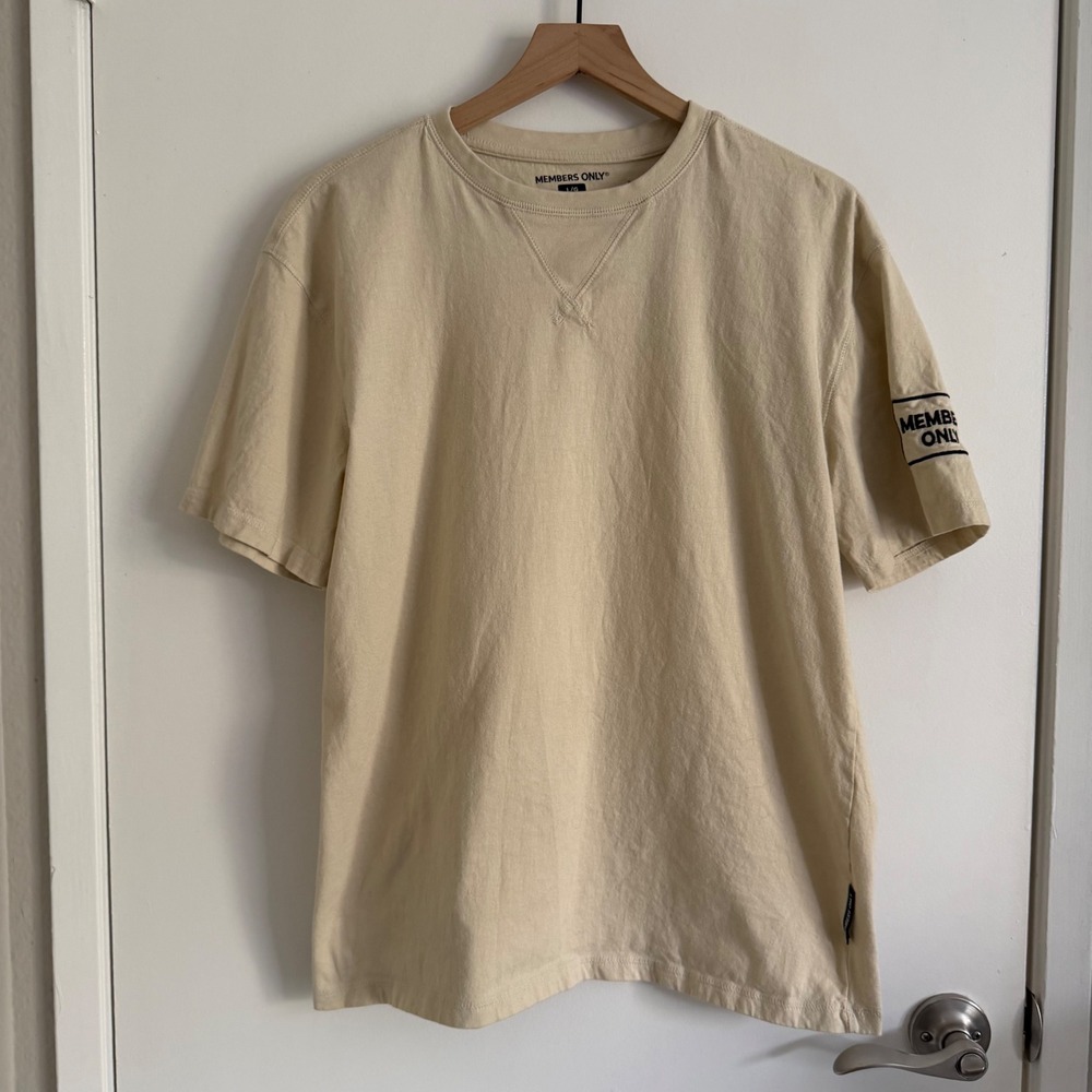 Members Only Mens Cream Beige Cotton V-Stitch Crew‎ Neck T-Shirt Large